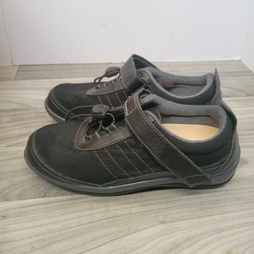 Orthofeet Breeze 835 Shoes Women's 8 EE 2E Wide Black Leather Walking Sneakers